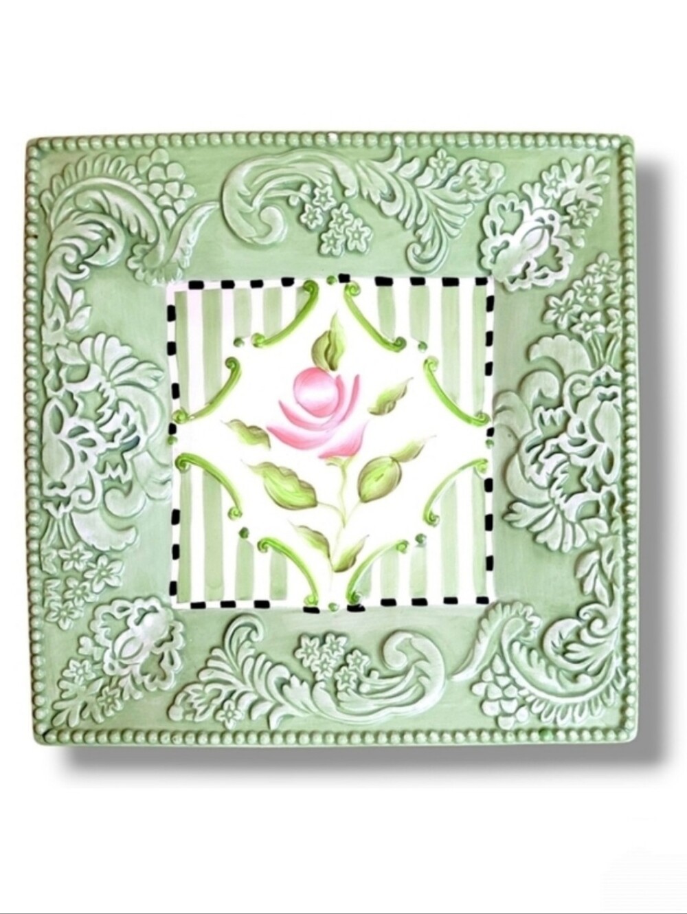 Kelly Paulk Silvestri Floral Square Plate 9” Cottage Style 1990s